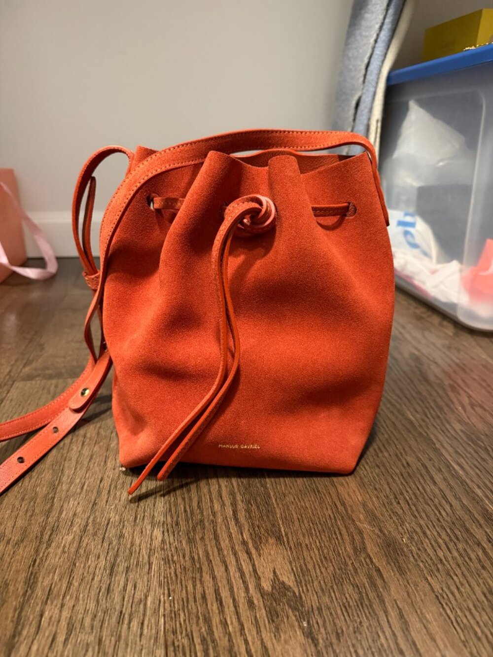 Mansur Gavriel Tan Suede Crossbody Bucket Bag - Picture 4 of 4